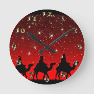 Christmas Wise Men Red Sky Star Lite Night Runde Wanduhr