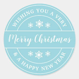 Christmas Wish Snowflakes Blue Typografy Runder Aufkleber