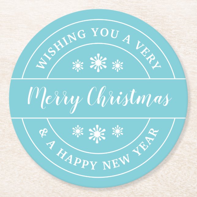 Christmas Wish Snowflakes Blue Typografy Runder Pappuntersetzer (Vorderseite)