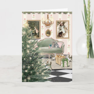 Christmas with Cats and Bunnies Greeting Card Karte