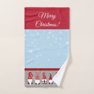Christmas with Gnomen Blue Red and Gray Badhandtuch Set