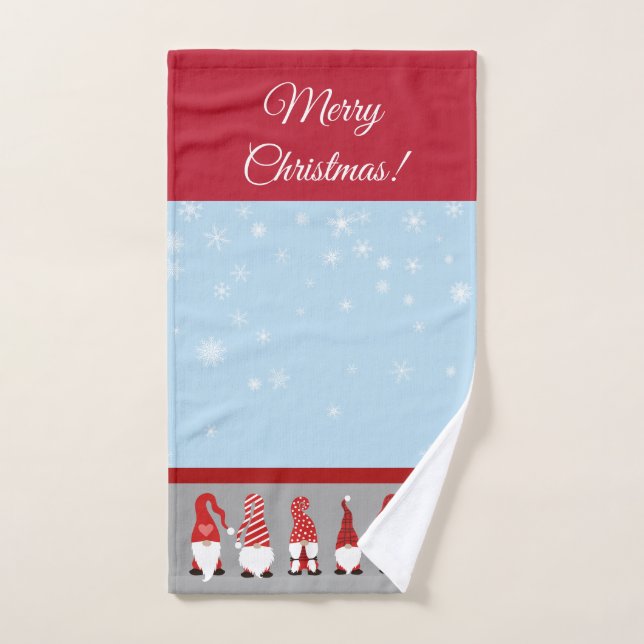 Christmas with Gnomen Blue Red and Gray Badhandtuch Set (Handtuch)