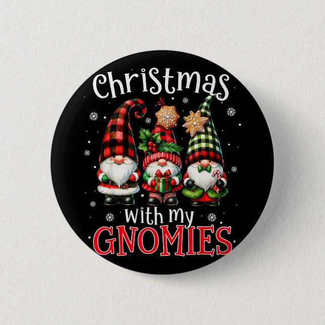 Christmas With My Gnomies Buffalo Plaid Gnome Fami Button (Vorderseite)