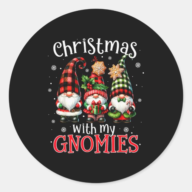 Christmas With My Gnomies Buffalo Plaid Gnome Fami Runder Aufkleber (Vorderseite)