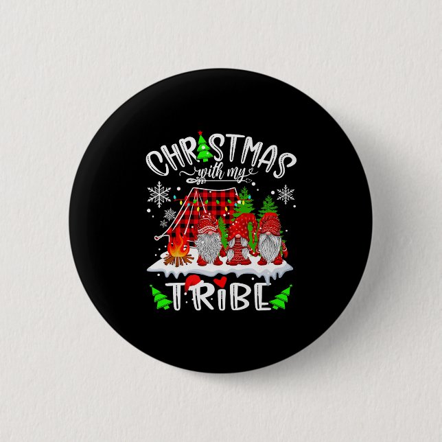 Christmas With My Tribe Red Plaid Cute Gnomes Fami Button (Vorderseite)