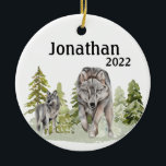 Christmas Wolf Lover Watercolor Monogram Keramik Ornament<br><div class="desc">Dieses Design kann in dem Bereich personalisiert werden, der durch das Ändern des Fotos und/oder Textes zur Verfügung gestellt wird. Sie können auch angepasst werden, indem Sie auf Vorlage personalisieren klicken und dann auf die Schaltfläche klicken, um weitere Optionen anzupassen, um die Hintergrundfarbe zu löschen oder zu ändern, Text hinzuzufügen,...</div>