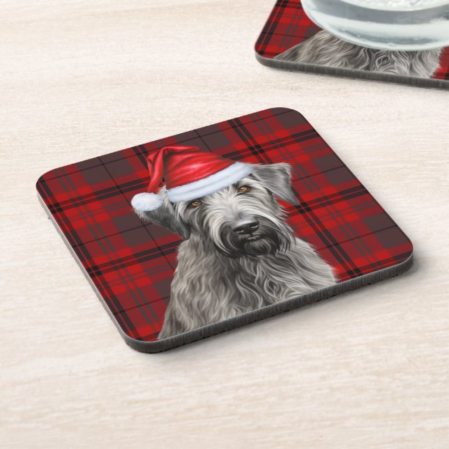 Christmas Wolfhound Dog Red Plaid Holiday Getränkeuntersetzer (Linke Seite)