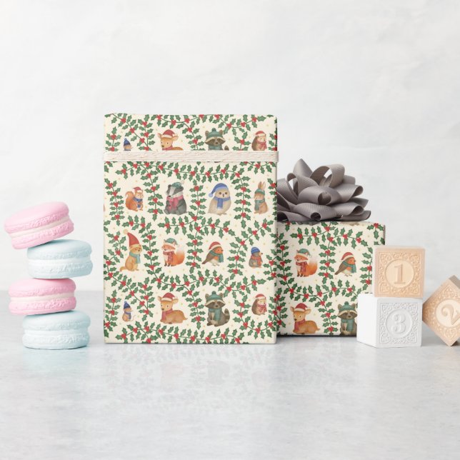 Christmas Woodland Animals Wrapping Paper Roll Geschenkpapier (Babyparty)