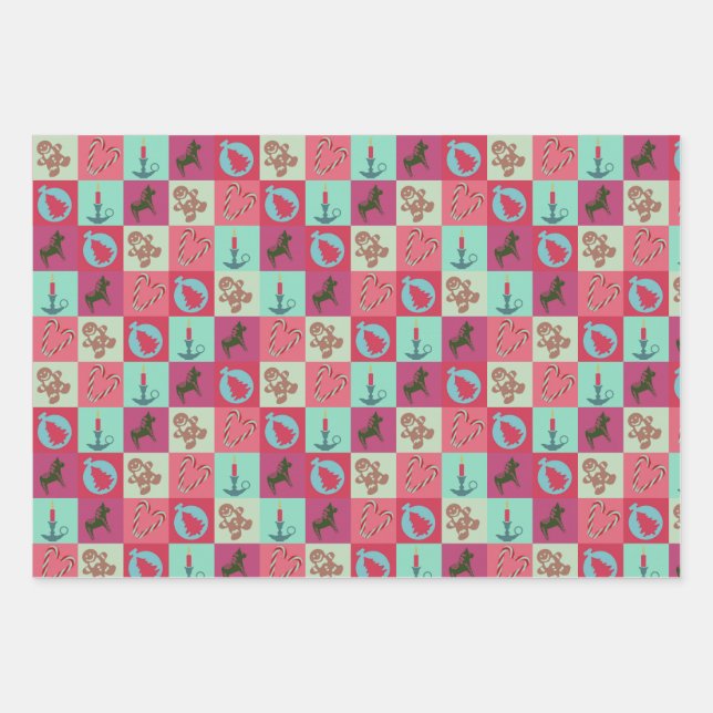 Christmas Wrapping Paper Flat Sheet Set of 3 Geschenkpapier Set (Vorderseite)
