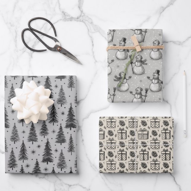 Christmas Wrapping Paper Set of 3 Designs Geschenkpapier Set (Vorderseite)