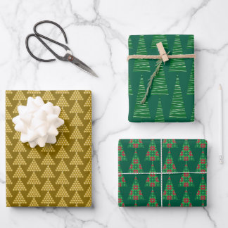 Christmas Wrapping Papers – Golden & Green Trees Geschenkpapier Set