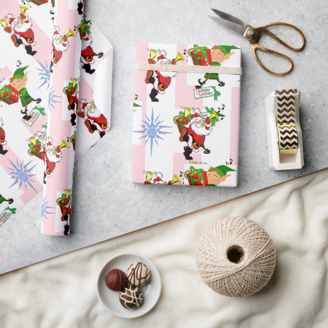 Christmas Wrapping Pink & White Stripe Santa Geschenkpapier (Kunsthandwerk)