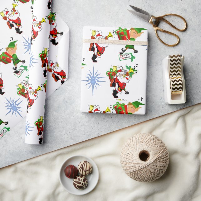 Christmas Wrapping  Santa Elf Snowman Geschenkpapier (Kunsthandwerk)