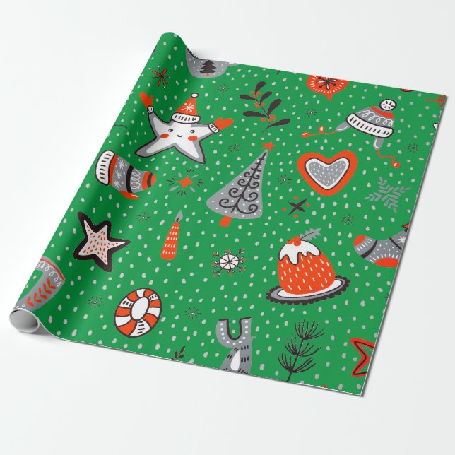 CHRISTMAS WRAPPPAPIERDOODLE ART GREEN GESCHENKPAPIER (Ungerollt)
