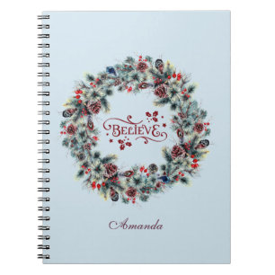Christmas Wreath BELIEVE Typografie Notizblock