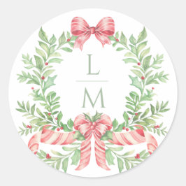 Christmas Wreath Candy Cane Bow | Monografische Ho Runder Aufkleber