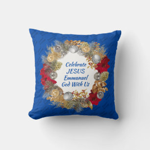 Christmas Wreath CELEBRATE JESUS Cobalt Blue Kissen