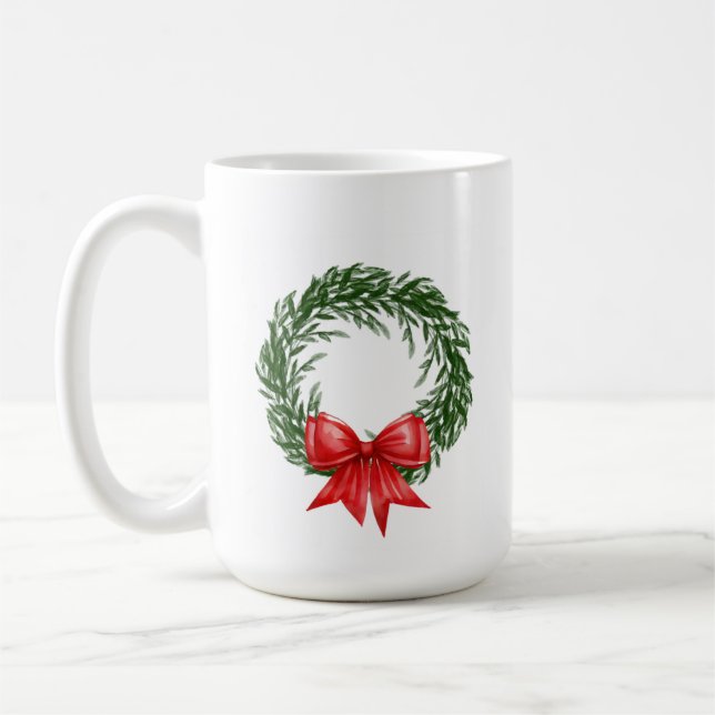 Christmas Wreath Coffee Mug with Red Bow  (Gauche)