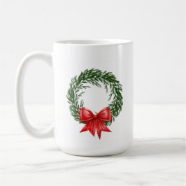 Christmas Wreath Coffee Mug with Red Bow Kaffeetasse