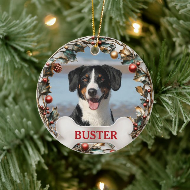 Christmas Wreath Dog Photo Tree Ornament (Baum)