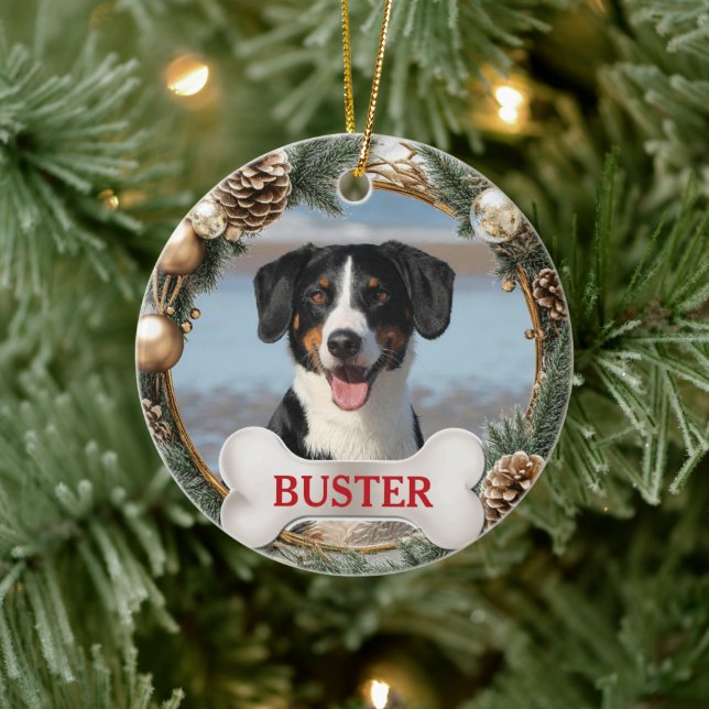Christmas Wreath Dog Photo Tree Ornament (Baum)