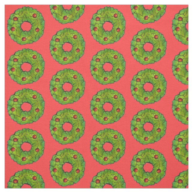Christmas Wreath Holly Leaf Cookie Red Green Stoff (Muster)