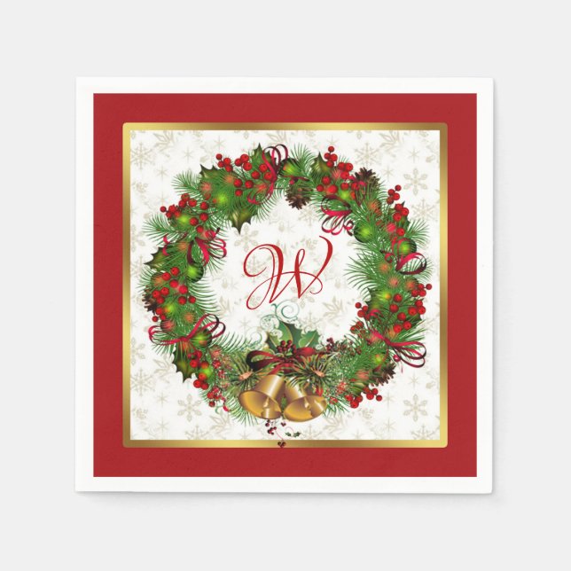 Christmas Wreath Holly Red Berry Pine Serviette (Vorderseite)