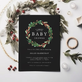 Christmas Wreath in Black Baby Shower Einladung