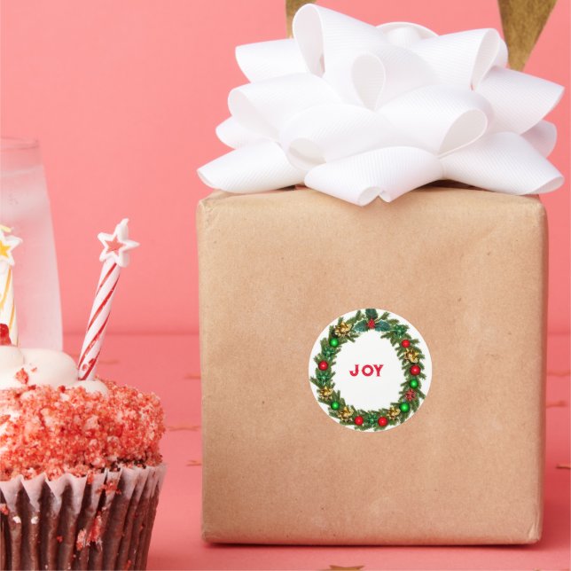 Christmas Wreath Joy Runder Aufkleber (Party)