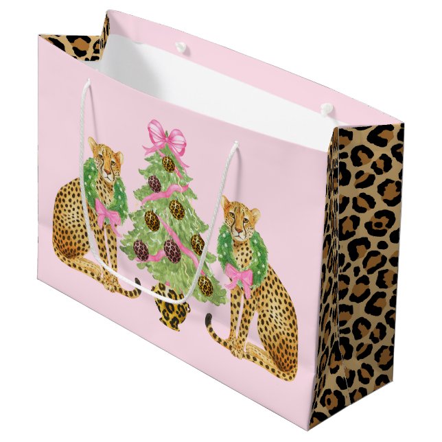Christmas Wreath Leopard  Große Geschenktüte (Vorderseite Schrägansicht)