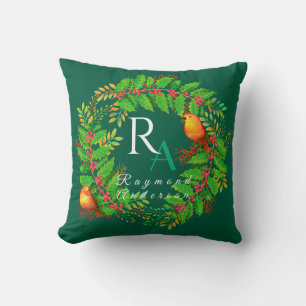 Christmas Wreath Monogram Hunter Green Kissen