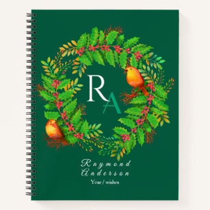 Christmas Wreath Monogram Hunter Green Notizbuch