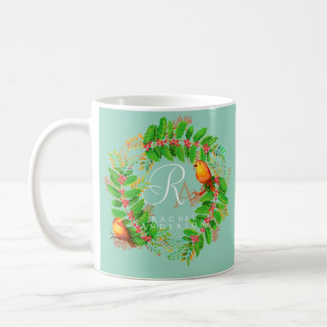 Christmas Wreath Monogram Light Aquamarin Kaffeetasse (Links)
