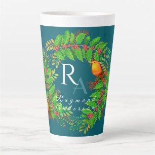 Christmas Wreath Monogram Ocean Blue Milchtasse