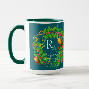 Christmas Wreath Monogram Ocean Blue Tasse