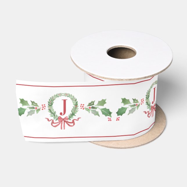Christmas Wreath Monogram Satinband (Spule)