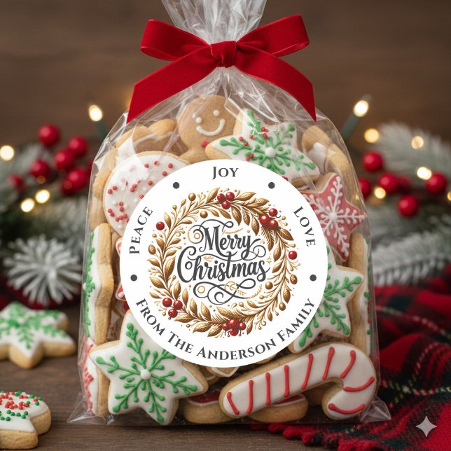 Christmas Wreath Peace Joy Liebe Runder Aufkleber (Von Creator hochgeladen)