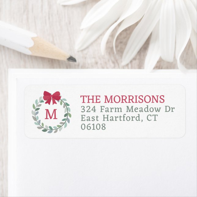 Christmas Wreath Red Bow Mit Monogramm (Insitu)
