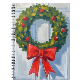 Christmas Wreath Red Bow White Watercolor Notizblock