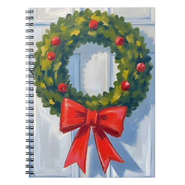 Christmas Wreath Red Bow White Watercolor Notizblock (Vorderseite)