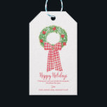 Christmas Wreath Red Gingham - Geschenk-Tag Geschenkanhänger<br><div class="desc">Handgemalte rote Gingham-Bogen-Kranz-Geschenkmarke,  leicht personalisieren mit Ihrem eigenen Text.</div>