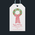 Christmas Wreath Red Gingham - Geschenk-Tag Geschenkanhänger<br><div class="desc">Handgemalte rote Gingham-Bogen-Kranz-Geschenkmarke,  leicht personalisieren mit Ihrem eigenen Text.</div>