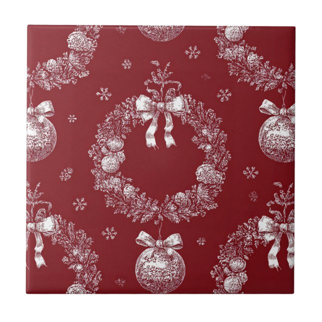 Christmas Wreath Toile on Deep Red Fliese (Vorderseite)