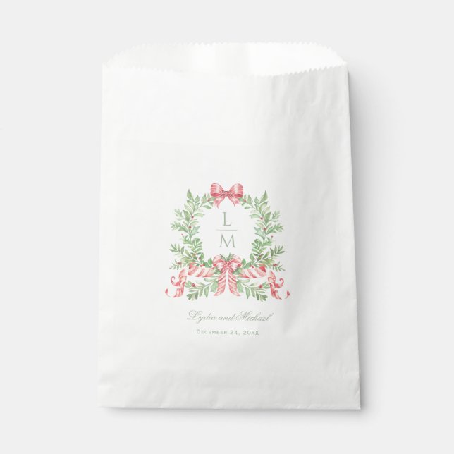 Christmas Wreath w Candy Cane Bow | Monogramm Geschenktütchen (Vorderseite)