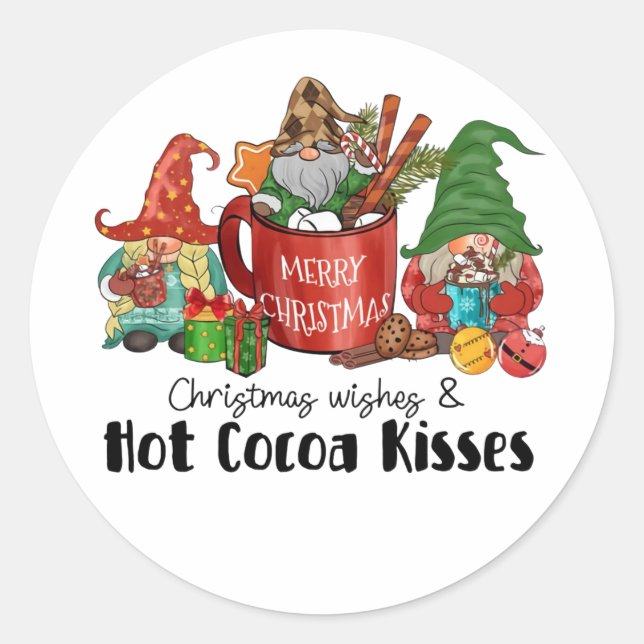 Christmas wünscht Hot Cocoa Kisses Runder Aufkleber (Vorderseite)