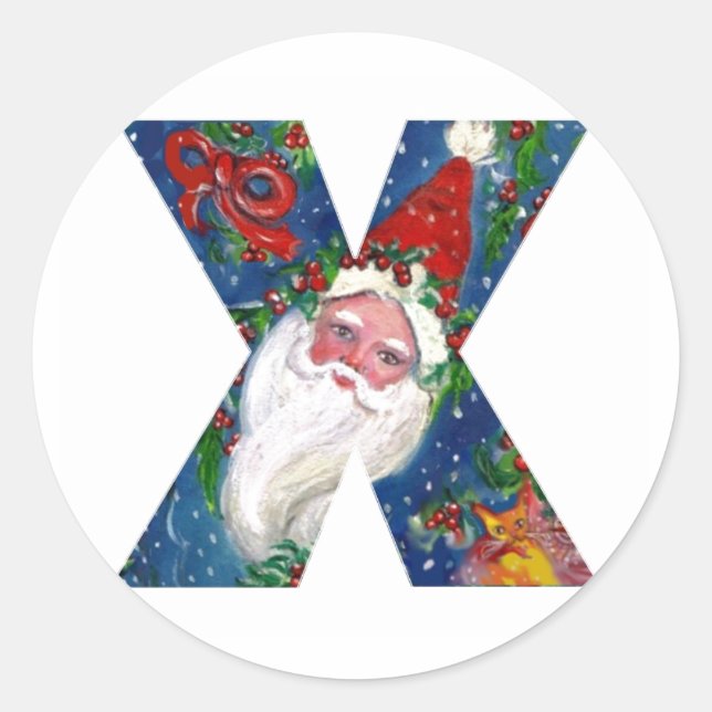 CHRISTMAS X SCHREIBEN / SANTA CLAUS MIT ROtem RIBB Runder Aufkleber (Vorderseite)