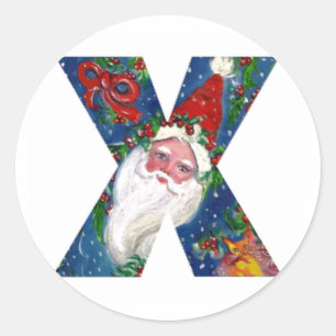 CHRISTMAS X SCHREIBEN / SANTA CLAUS MIT ROtem RIBB Runder Aufkleber