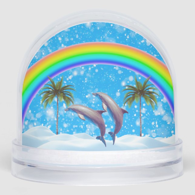 Christmas Y2K Dolphins Rainbow Snow Globe (Avant)