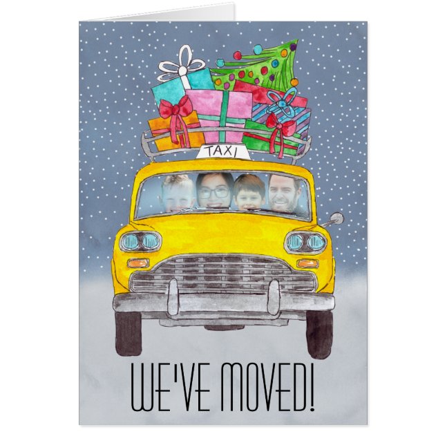Christmas yellow Cab photo card we've moved (Devant)