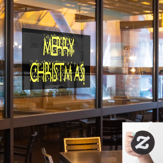 Christmas Yellow Stars Night BLK Zuhause Store Vin Fensteraufkleber (Restaurantfenster)